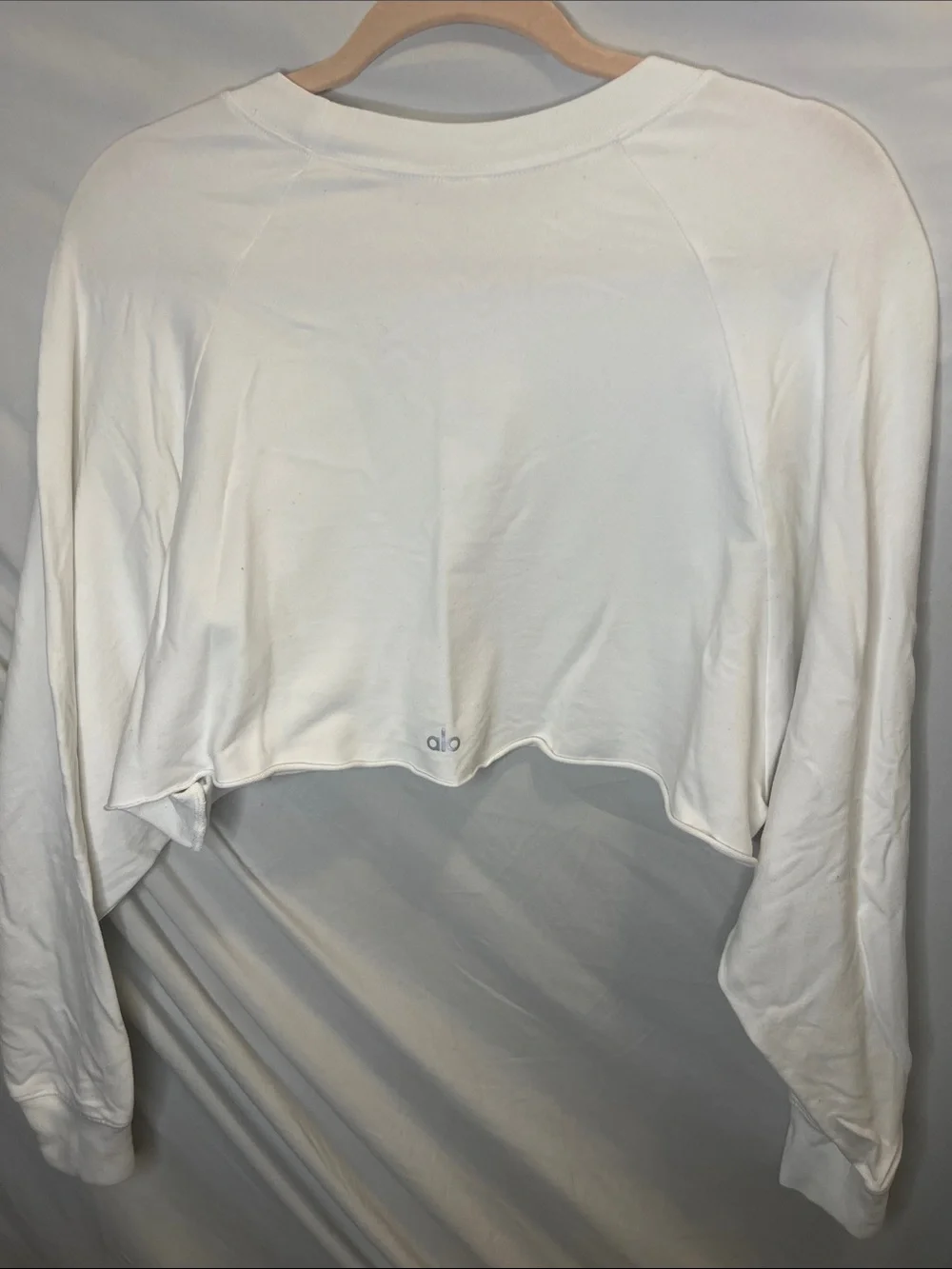 ALO Yoga White Cropped Long Sleeve Crewneck Top